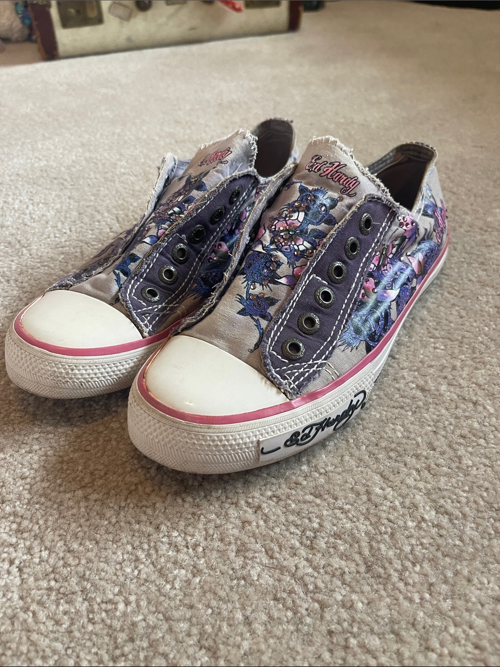 Ed Hardy Kids Slip-On Canvas Sneakers in Purple and Pink